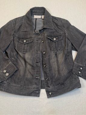 Chico's Washed Black-Grey Denim Jacket